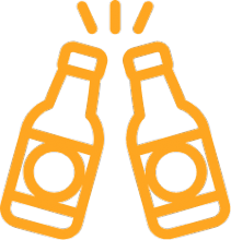 icon of two beer bottles clinking together in orange