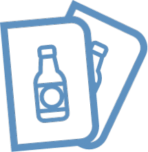 icon of beer bottles on a card in blue